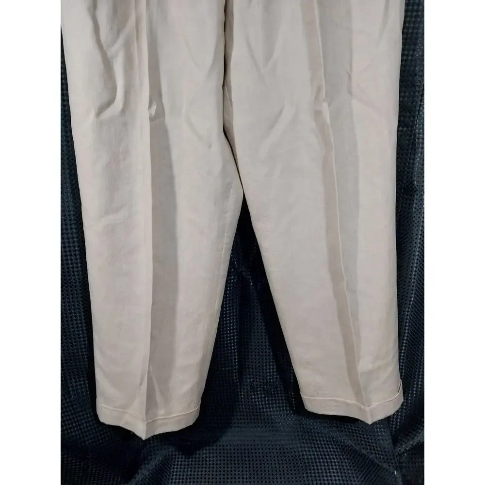INSERCH! 100% LINEN! NATURAL TAN PLEAT FRONT, CUFFED, WIDE LEG DRESS PANTS! 42W